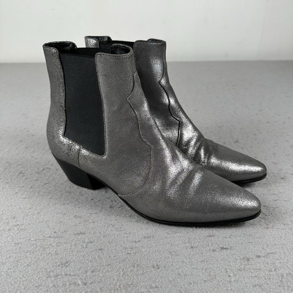 Saint Laurent Shoes - Saint Laurent Paris Silver Glitter Chelsea Heel Ankle Boots 40.5 EU